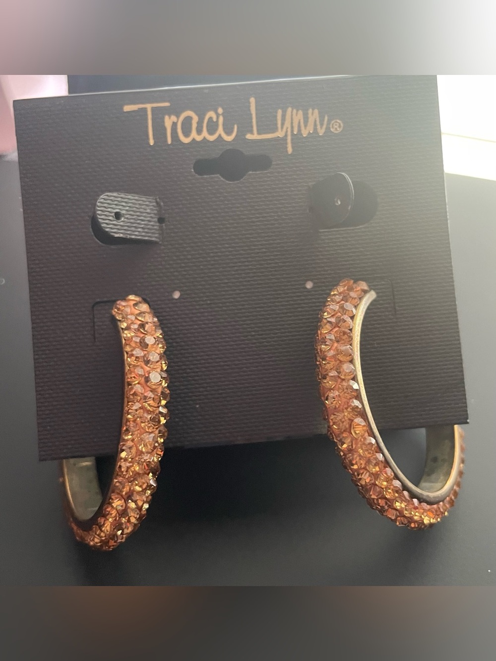 Traci Lynn Gold-Tone Hoop Earrings with Amber Crystals